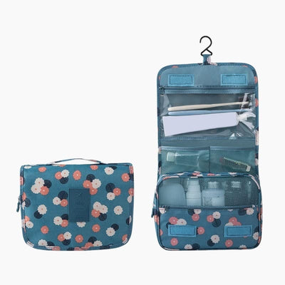 Trousse de toilette femme à suspendre bleu fleurs - À vos trousses