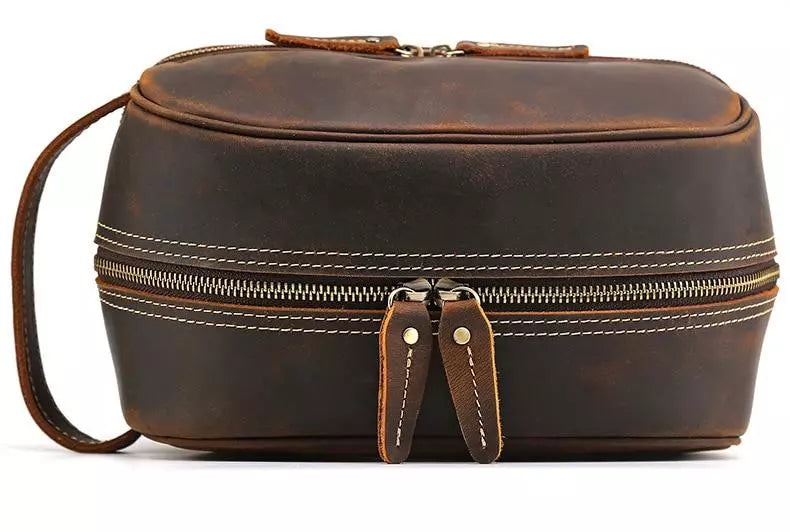 Trousse de toilette cuir homme luxe marron foncé - À vos trousses